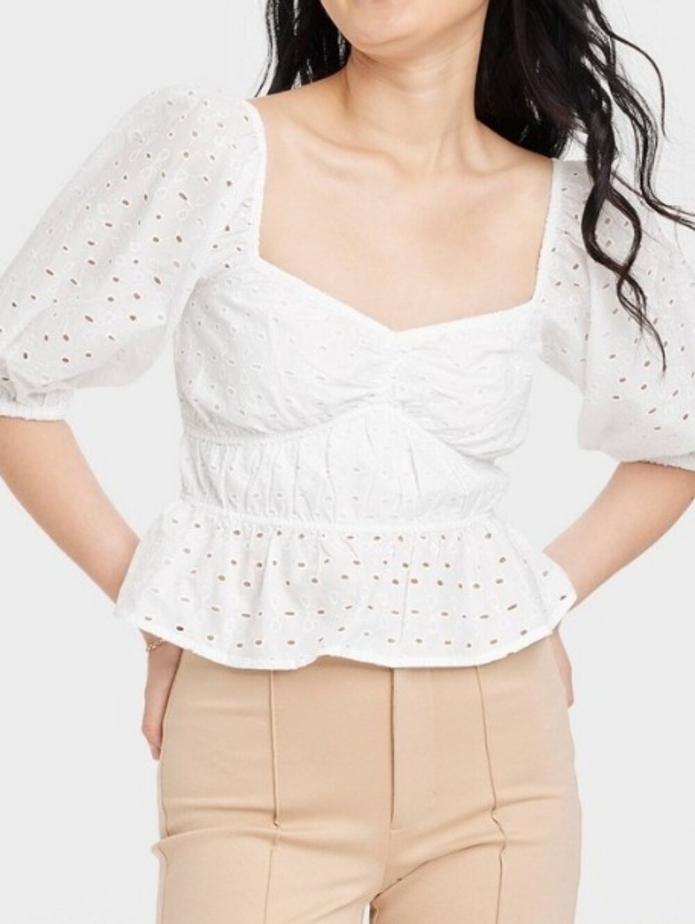 Nwt A New Day White Eyelet Puff Sleeve Top